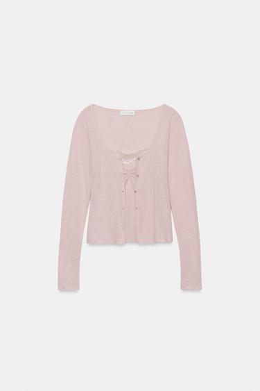 VESTE BIMATIÈRE TOP DENTELLE - Rose chiné de Zara - Image 6