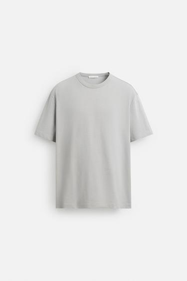 Zara HEAVYWEIGHT RIBBED T-SHIRT - Gray
