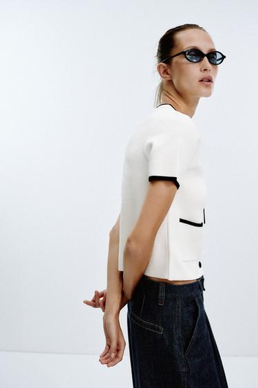 CARDIGAN WITH CONTRAST TRIMS - White by Zara - Image 4