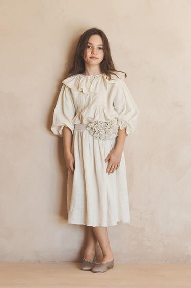 Zara LIMITED EDITION 100% LINEN MIDI SKIRT WITH BELT - Light ecru