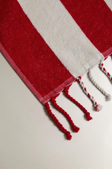 STRIPED BEACH TOWEL WITH FRINGING - Red by Zara - Image 2