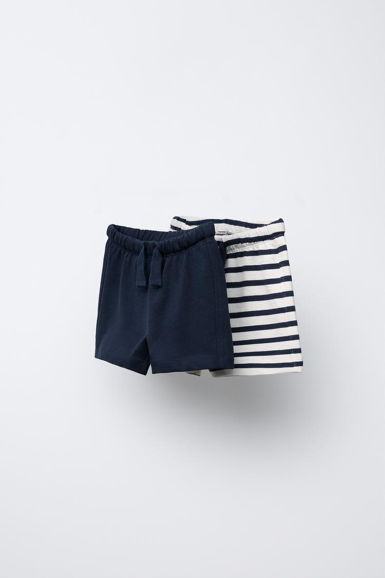 TWO-PACK STRAIGHT STRIPED AND SOLID SHORTS Navy blue ZARA