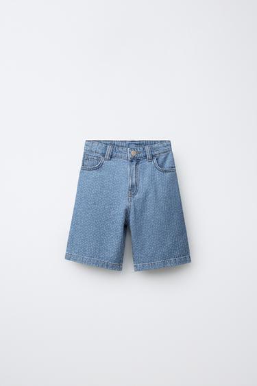 Zara EMBROIDERED DENIM SHORTS - Blue