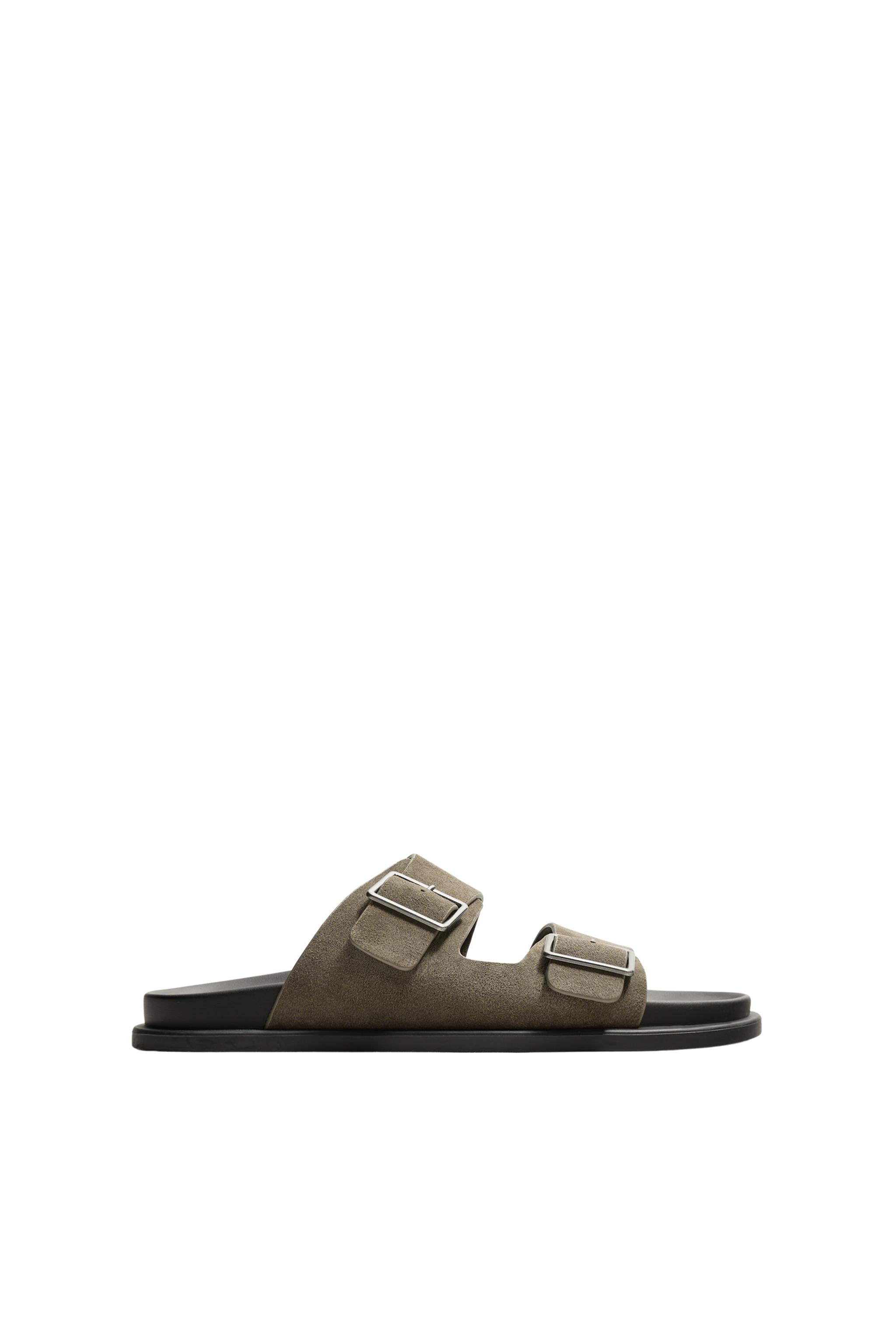 DOUBLE-STRAP LEATHER SANDALS - Taupe Grey | ZARA United Kingdom
