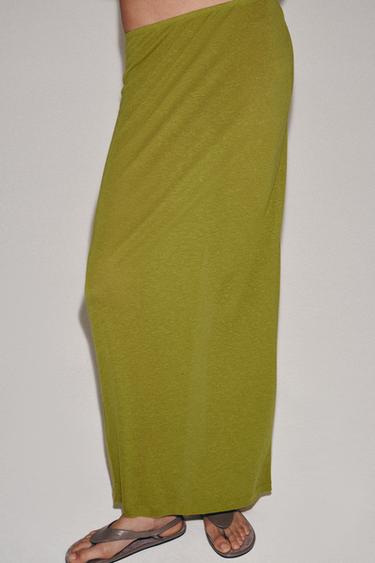 Zara LONG FLOWY SKIRT - Fluorescent lime