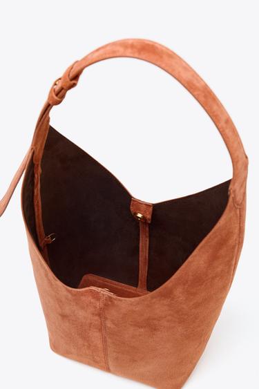 Zara LEATHER MAXI BUCKET BAG WITH HANDLE DETAIL - Orange