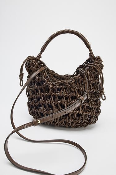 TOPSTITCHED BRAIDED HANDBAG - Chocolate by Zara