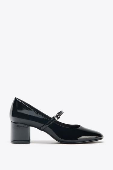FAUX-PATENT HEELED BALLET PUMPS - Black by Zara