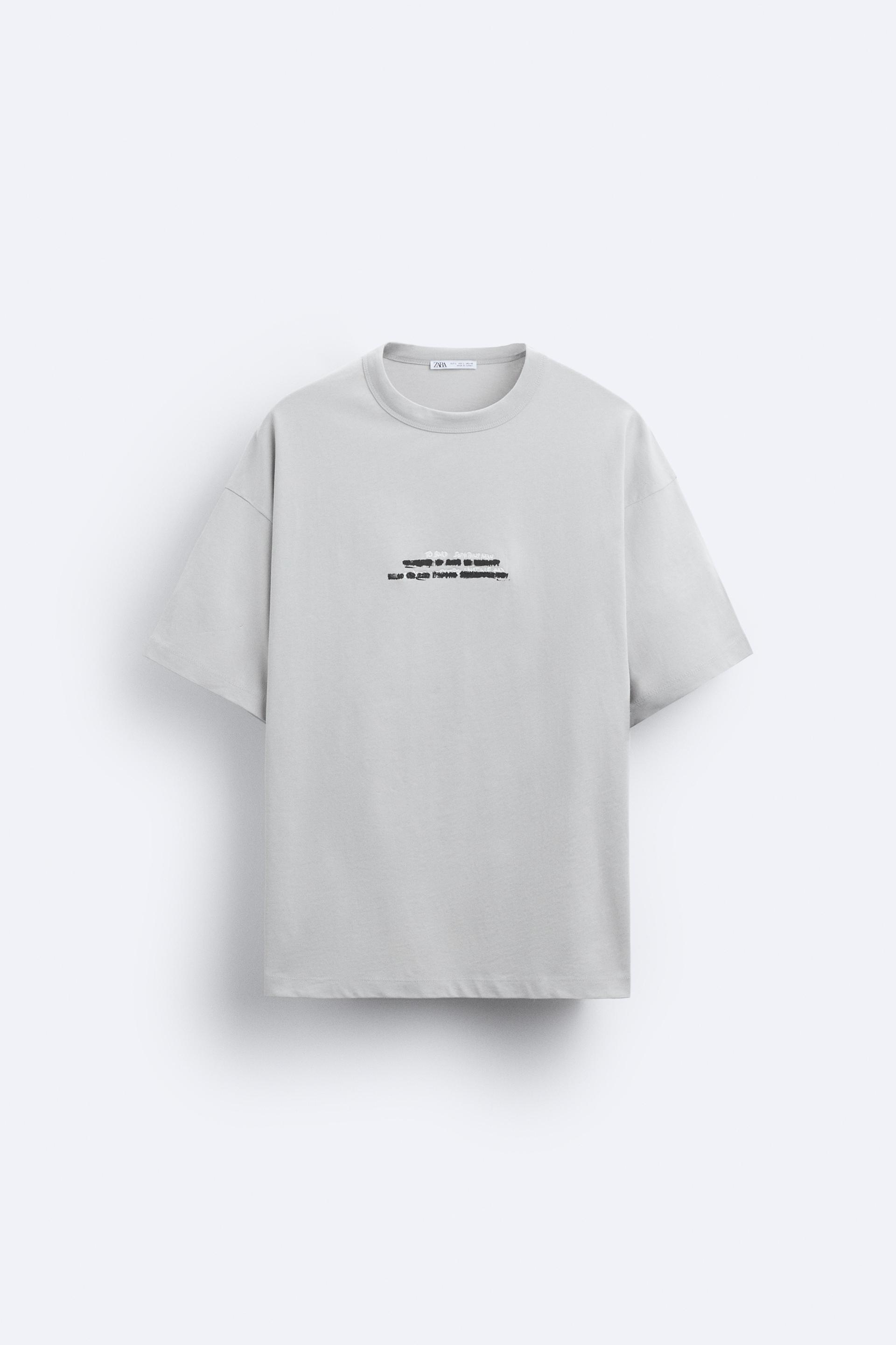 T-SHIRT WITH CONTRAST SLOGAN - Grey