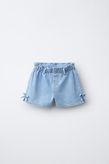Zara DENIM SHORTS WITH BOWS - Mid-blue - Image 0