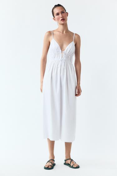 MIDIKJOLE I POPLIN MED STROPPER - Hvid fra Zara - Billede 0
