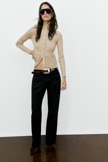 CHAQUETA PUNTO RIB BOTÓN FORRADO - Visón de Zara - Imagen 0