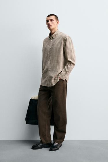 REGULAR FIT CHECK SHIRT - Sand by Zara - Image 0