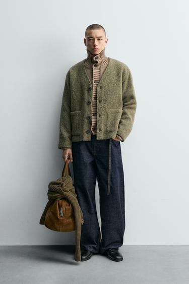ÁO CARDIGAN DÁNG RỘNG VẢI SẦN - Màu xanh xám từ Zara - Hình ảnh 0