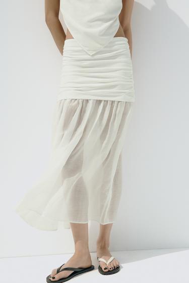 JUPE MIDI EN MATIÈRES VARIÉES - Écru de Zara
