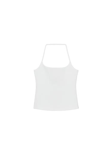 STRETCH KNIT HALTER TOP - White by Zara