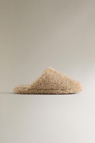 Zara FAUX SHEARLING SLIPPERS - 米白色