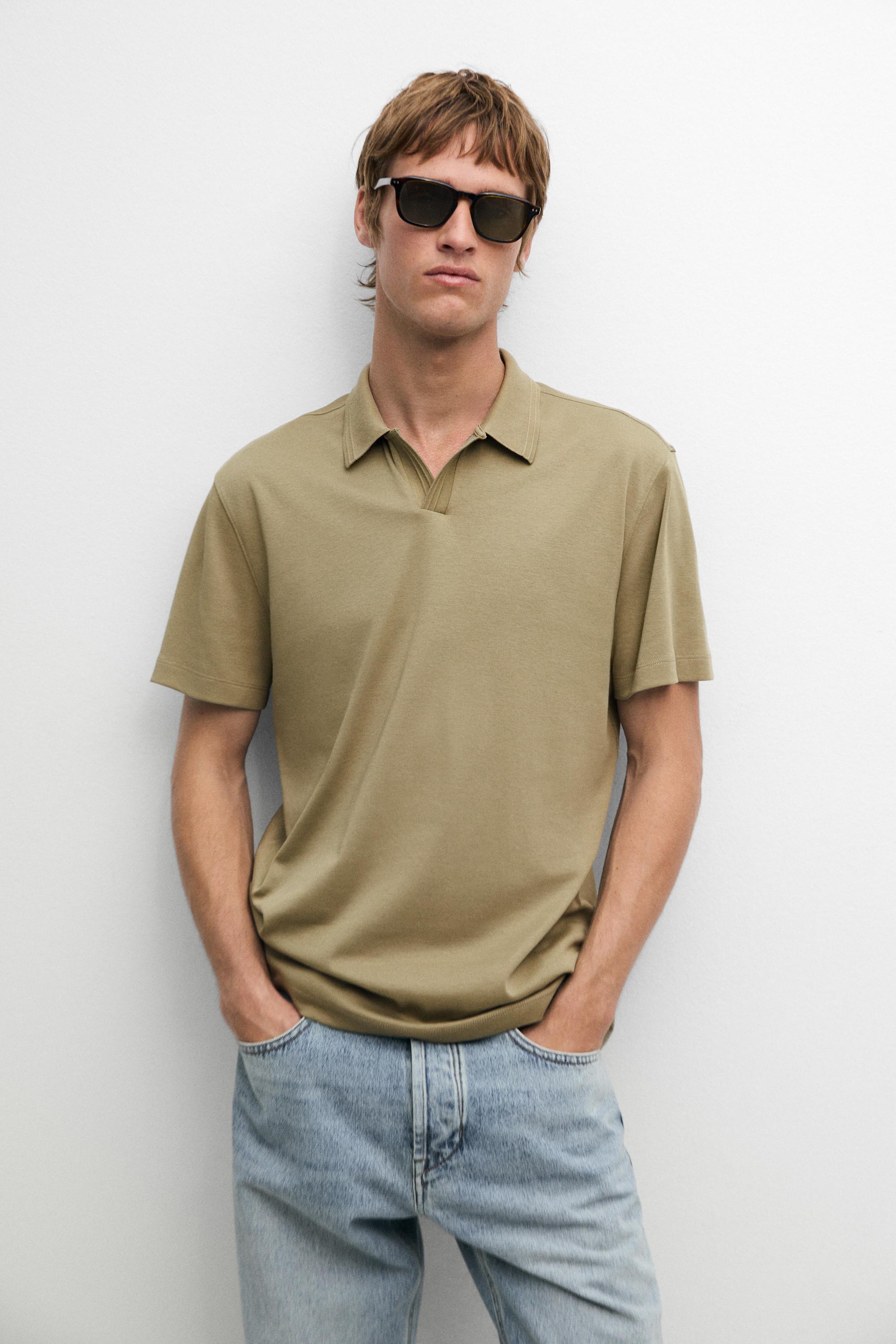 100% cotton V-neck knit polo — Mint Green