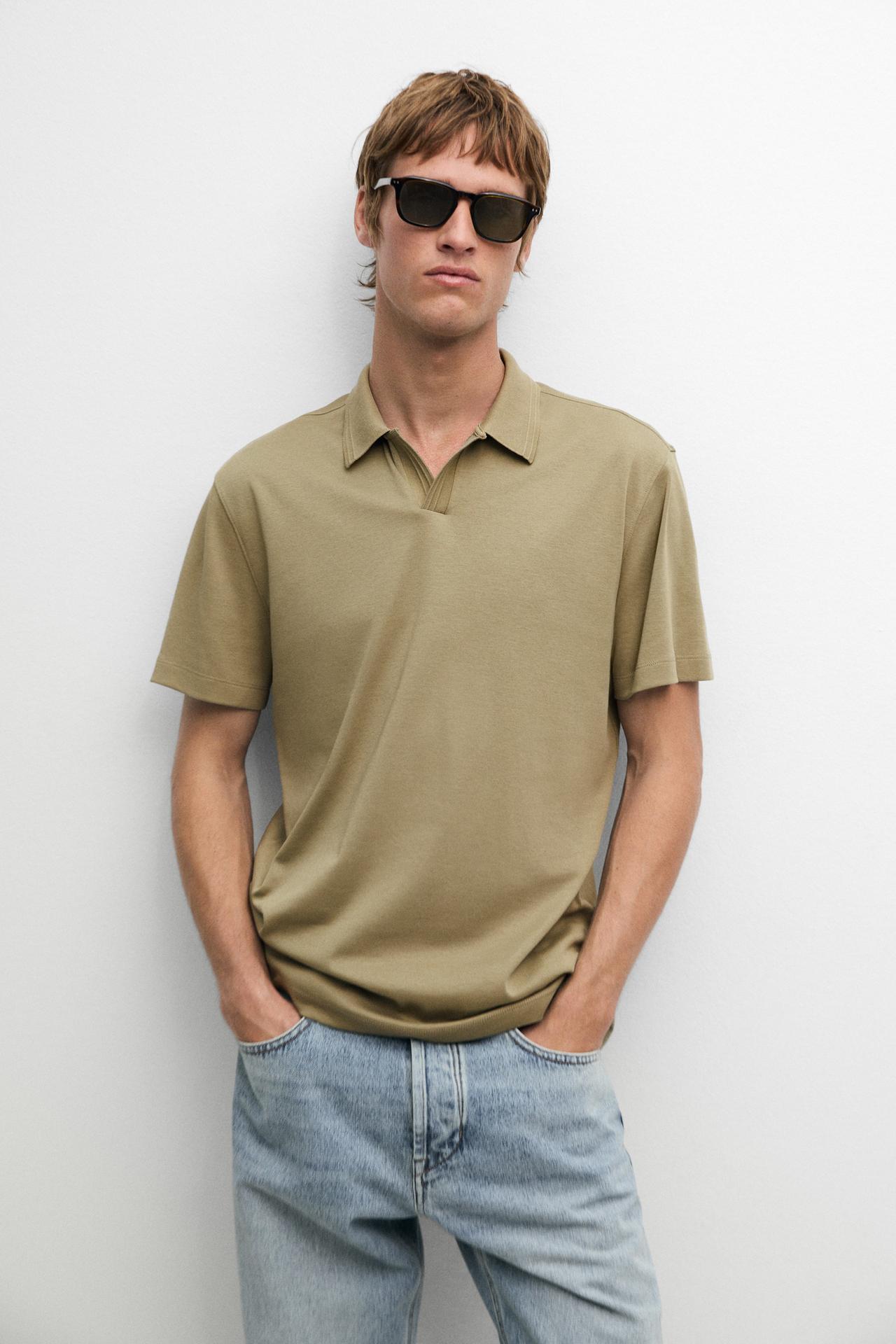 100% cotton V-neck knit polo — Mint Green