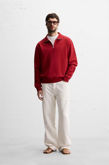 SWEAT COL ZIPPÉ BASIQUE - Rouge de Zara - Image 0