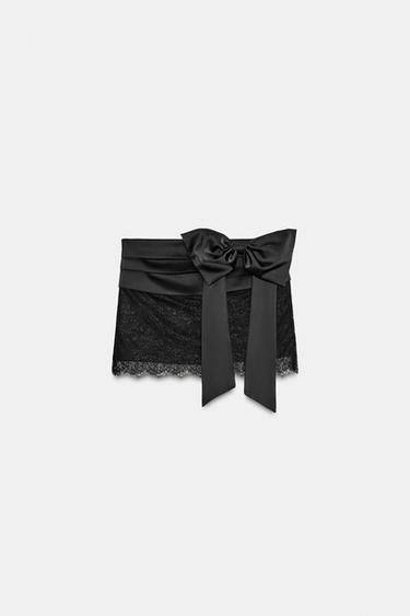Zara COMBINATION LACE BOW MINI SKIRT - Black - Image 0