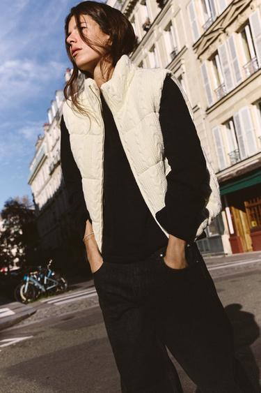 QUILTED KNIT GILET - Ecru by Zara - Image 0