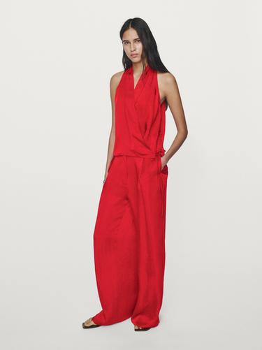 Top fluide cache-cœur - Rouge de Zara