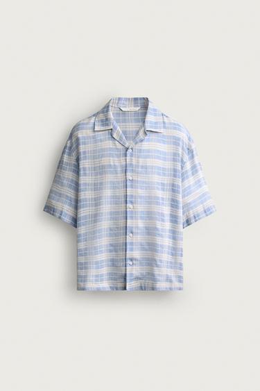 CAMISA JACQUARD QUADRADOS - Azul / Branco da Zara