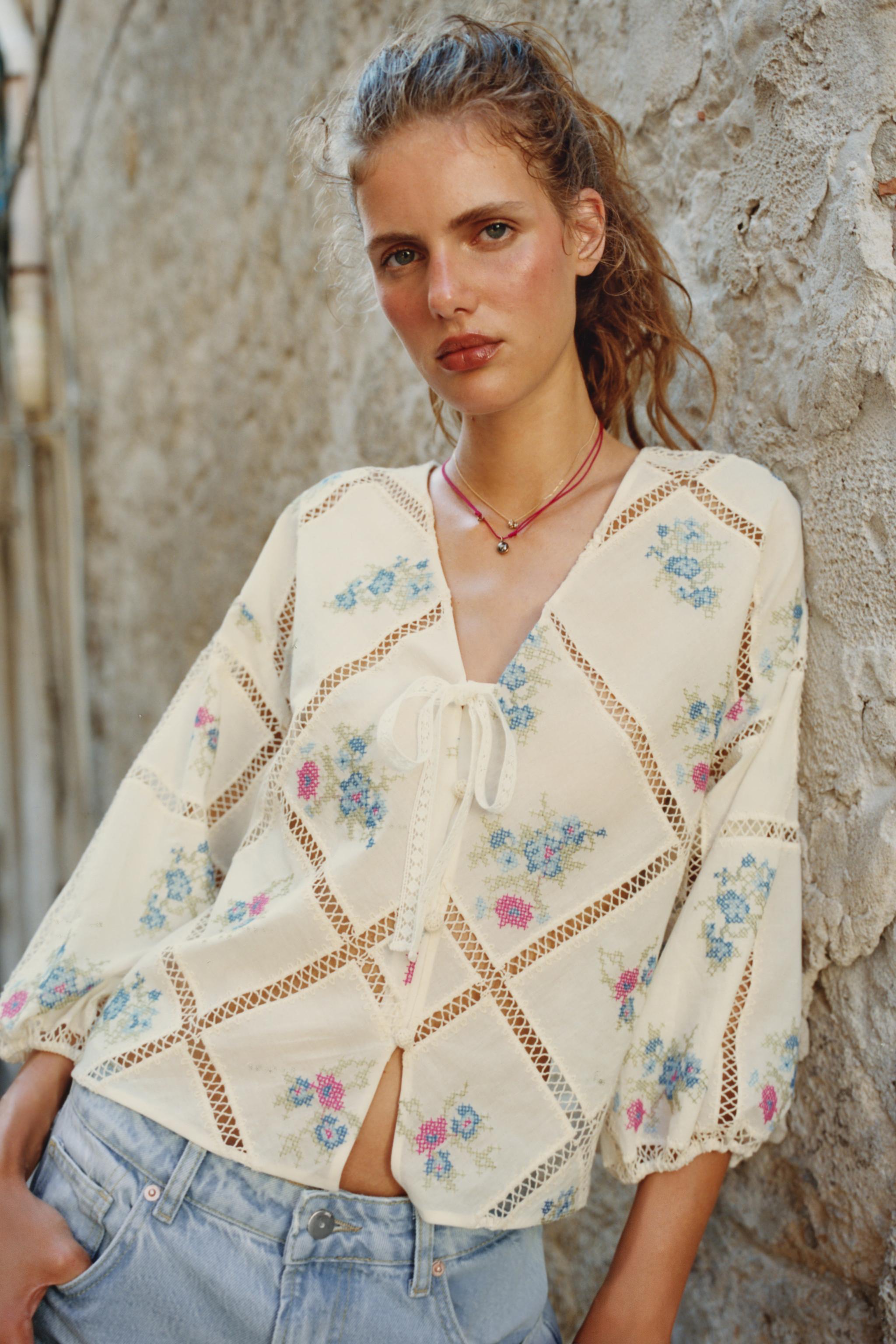 LADDER STITCH EMBROIDERED BLOUSE