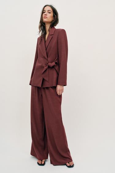 LINEN BLEND WIDE-LEG TROUSERS - Rust by Zara