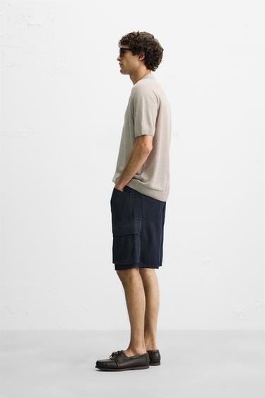 COTTON-LYOCELL CARGO BERMUDA SHORTS - Dark navy by Zara - Image 3