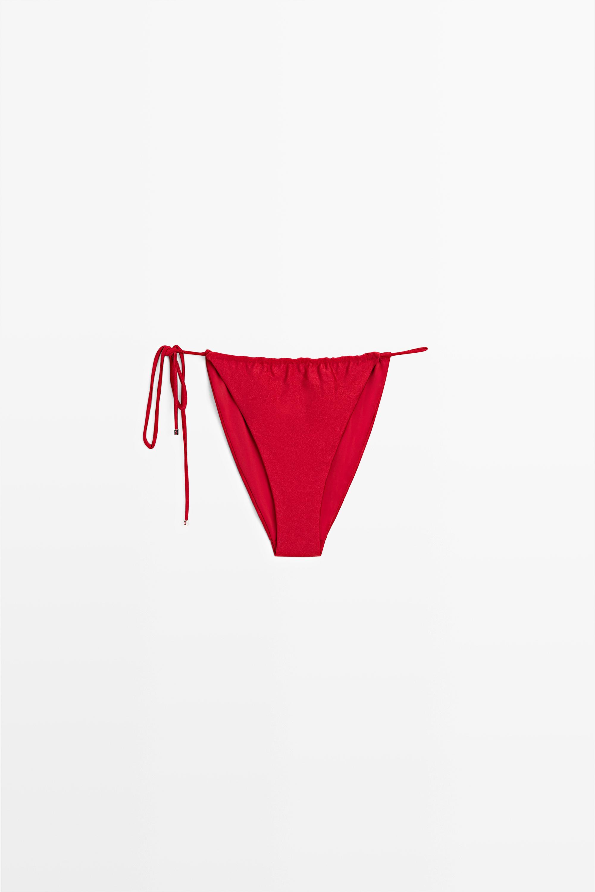 Shimmer side-tie bikini bottoms — Red