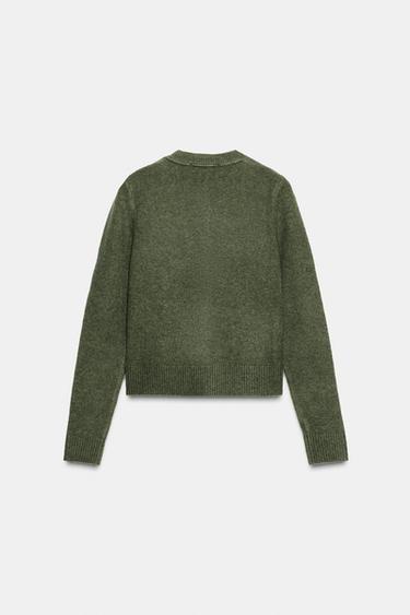 GILET EN MAILLE AVEC BOUTONS BOULES - Vert chiné de Zara - Image 4