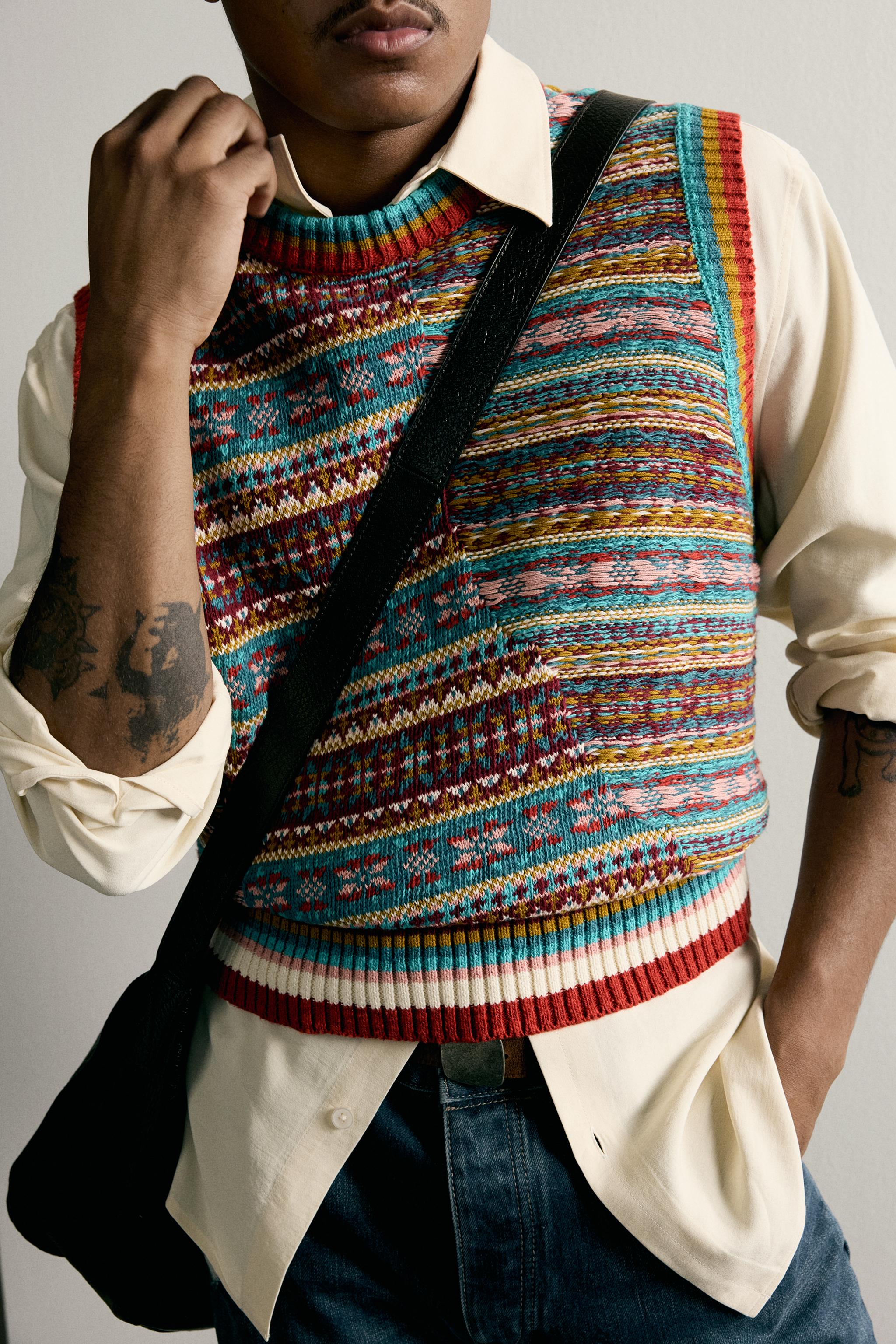 PATCHWORK JACQUARD KNIT VEST - Turquoise | ZARA Canada