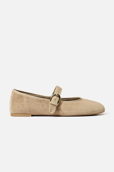 SUEDE STRAP BALLET FLATS - Sand Brown by Zara