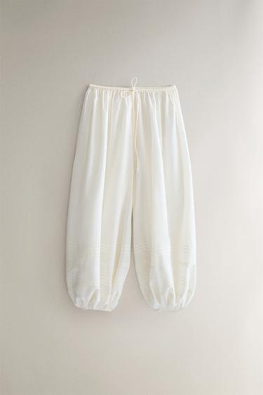 Zara SMOCKED TROUSERS WITH LACE AND DRAWSTRINGS - Ivory - Image 0