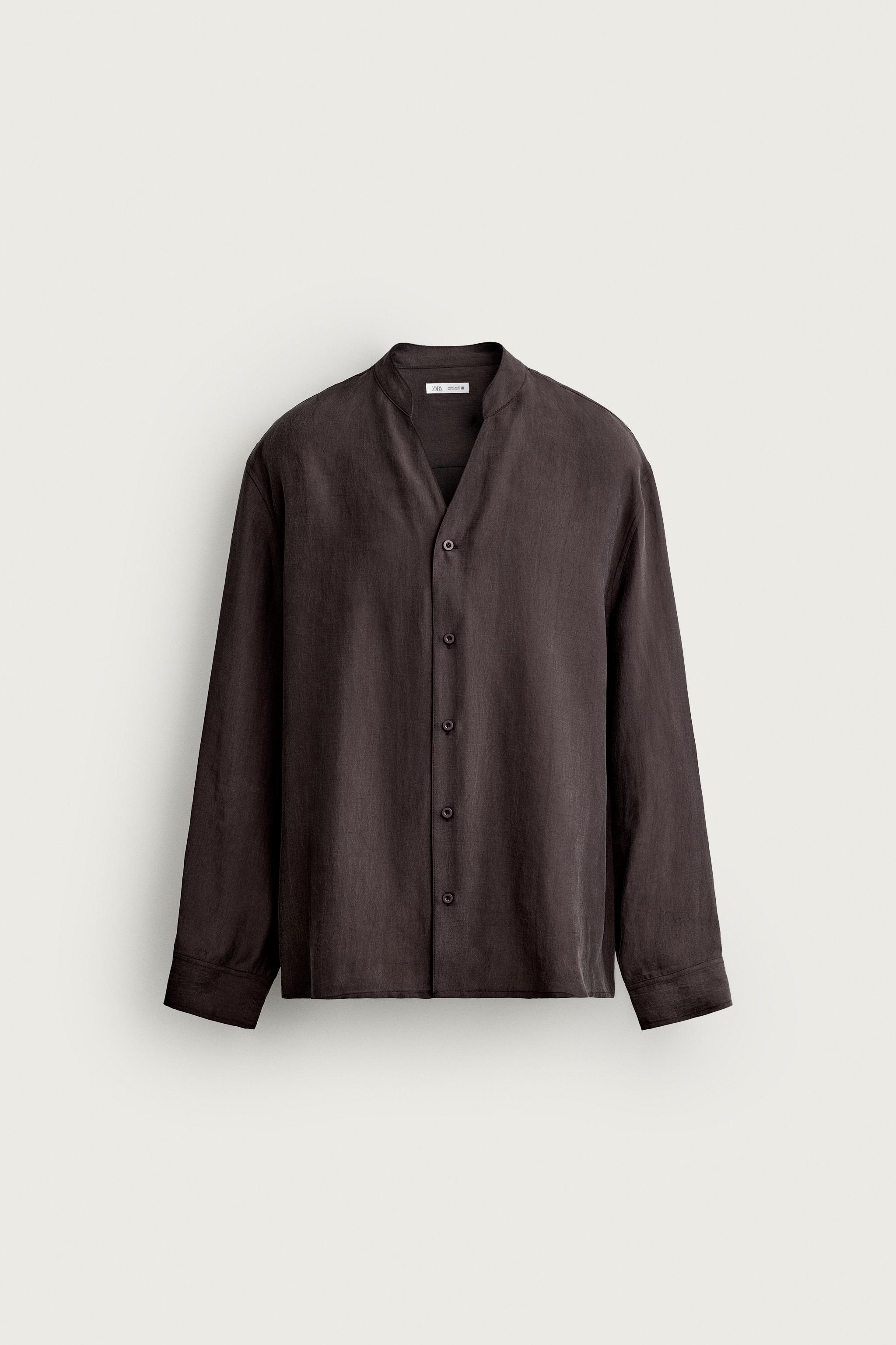 RELAXED FIT FLOWY SHIRT — Brown