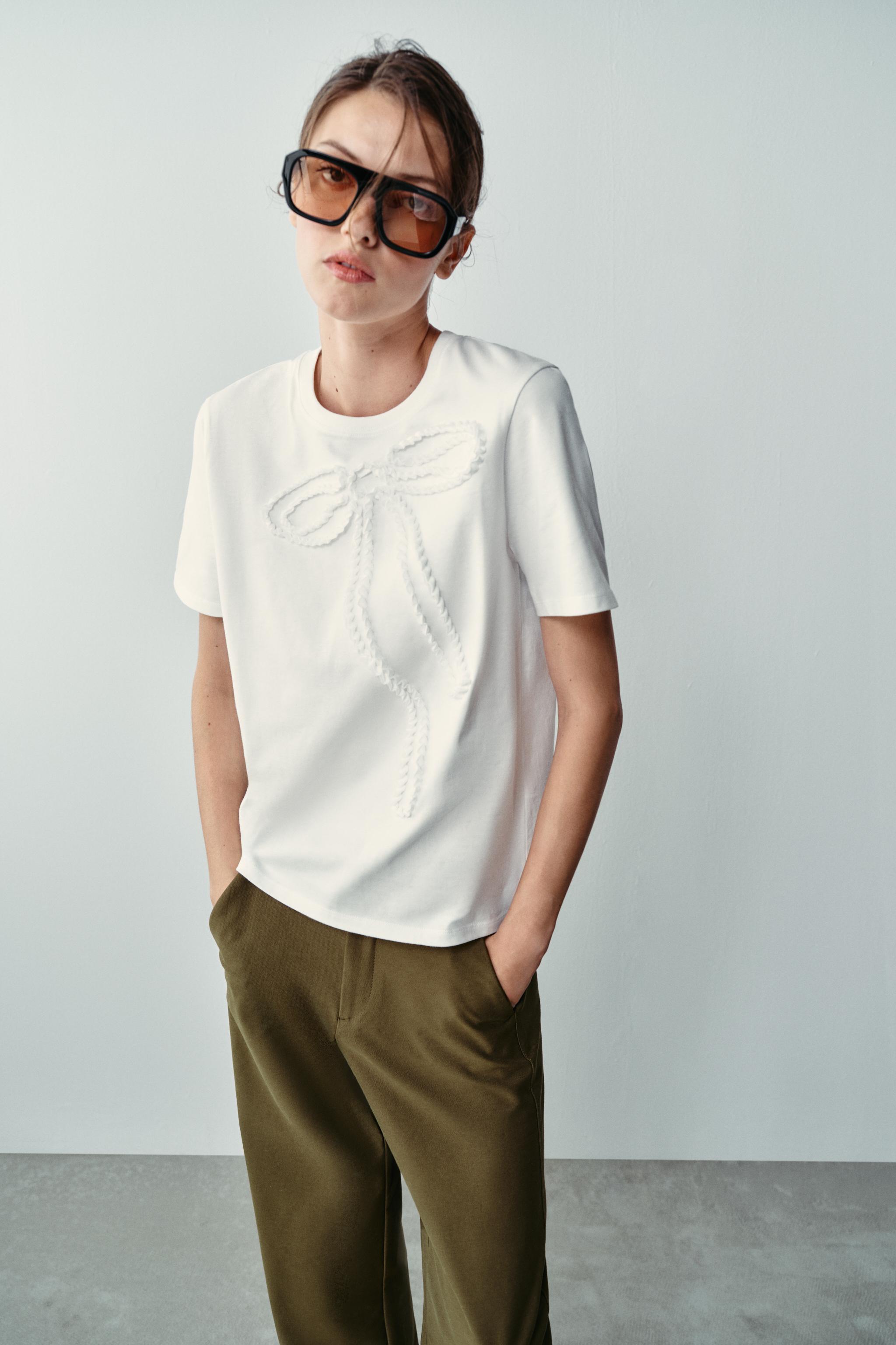 Zara EMBOSSED BOW T-SHIRT — фото 3
