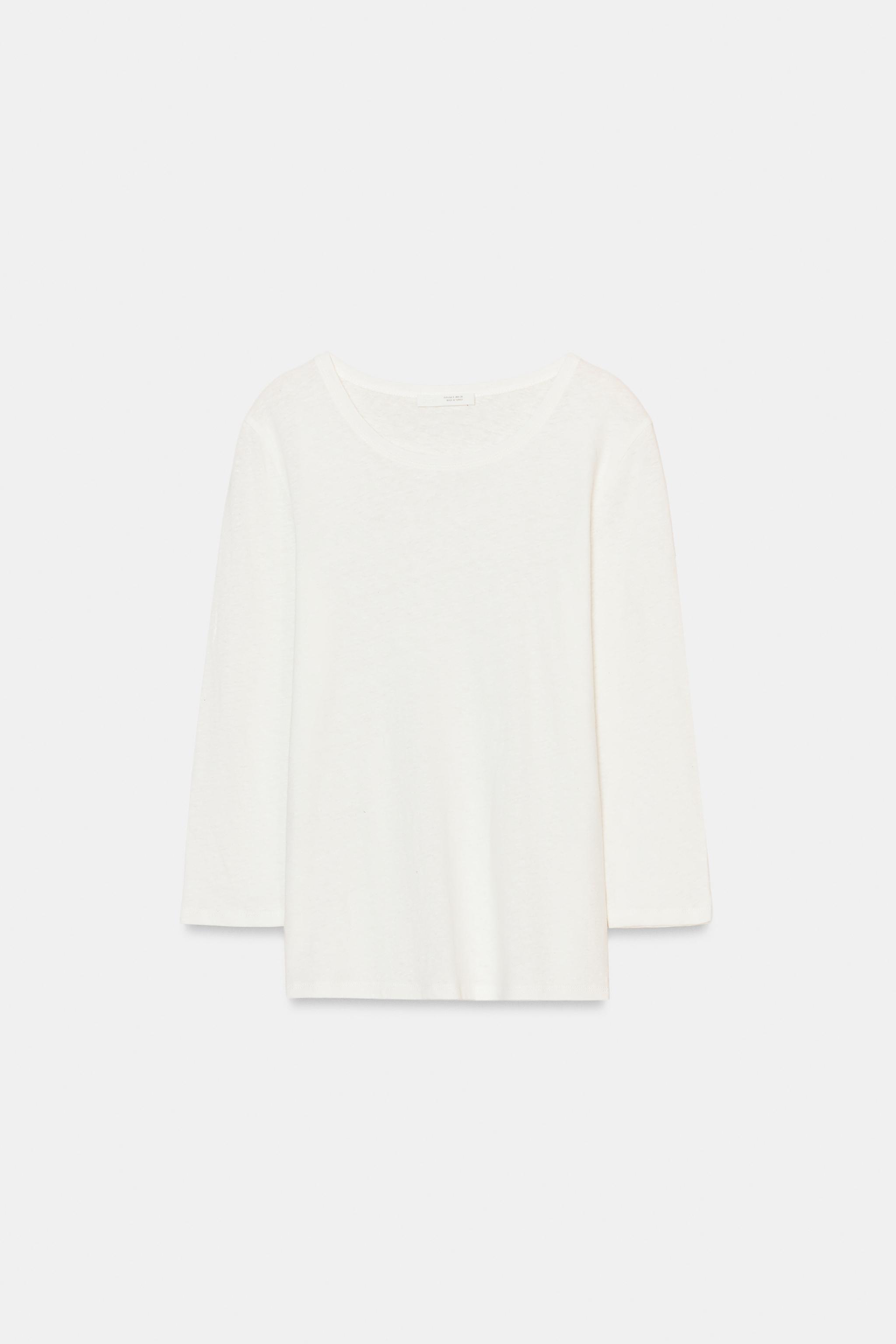 YIKANMIŞ GÖRÜNÜMLÜ KETEN T-SHIRT - Görsel 5
