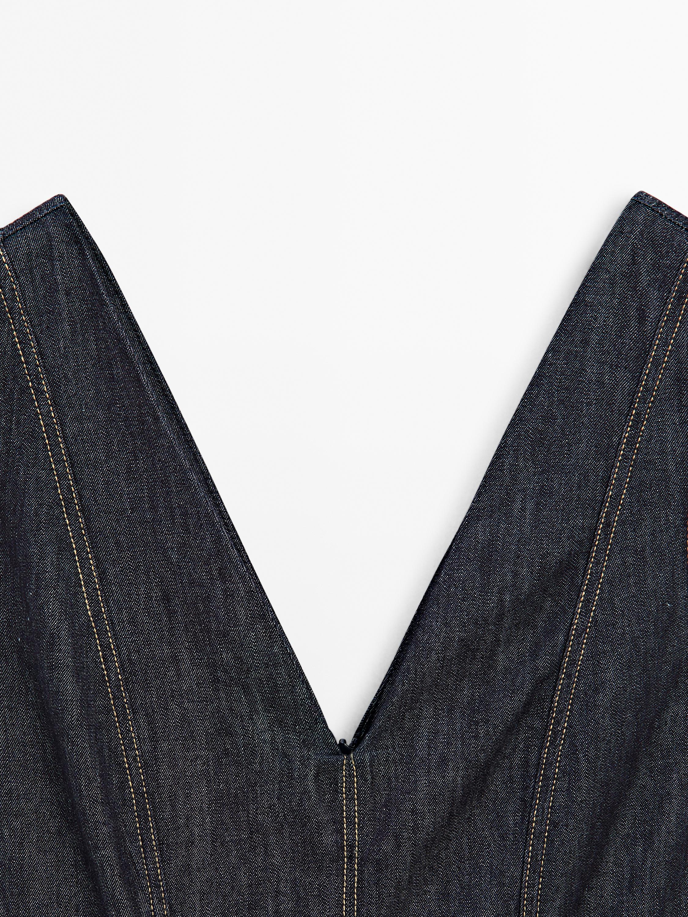 Robe midi denim coutures apparentes