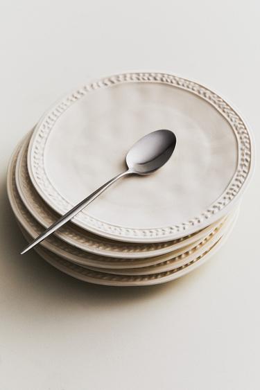 STONEWARE DESSERT PLATE WITH RAISED DESIGN - Cream by Zara - Image 4