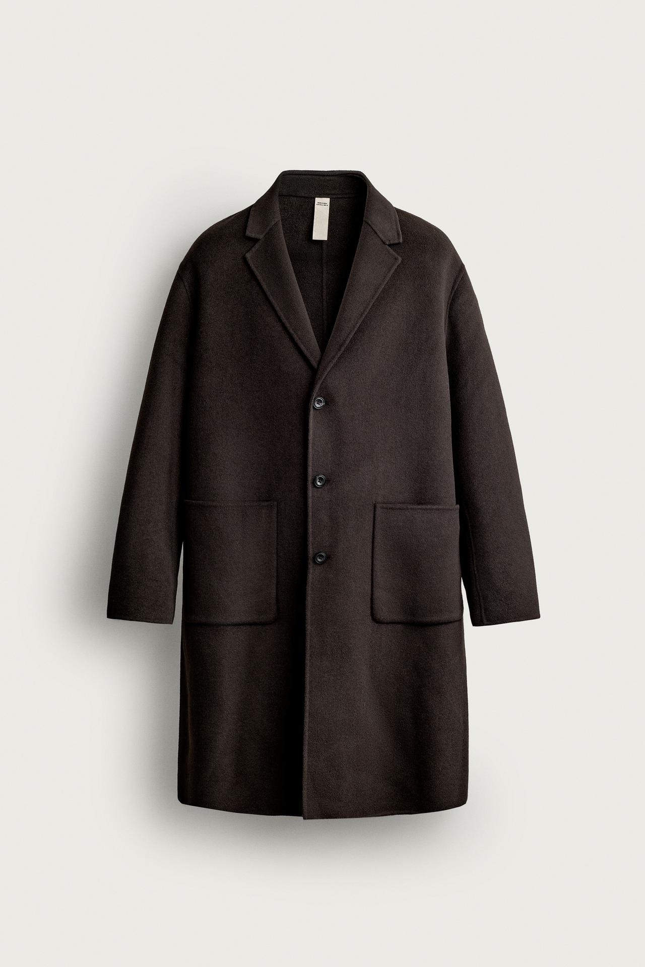 WOOL-BLEND DOUBLE-FACED COAT — Brown