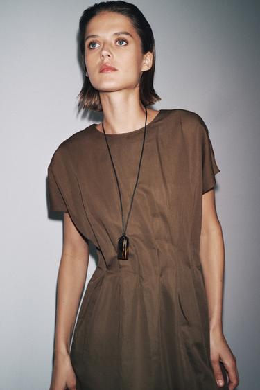 ZW COLLECTION PLEATED MIDI DRESS - Brown by Zara