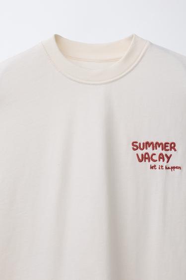 EMBROIDERED AND PRINTED T-SHIRT - Oyster-white by Zara - Image 2