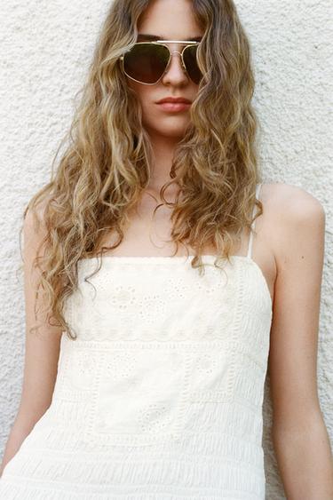 EMBROIDERED FLORAL MIDI DRESS - Oyster-white by Zara - Image 1
