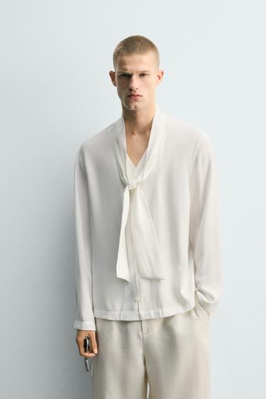CHEMISE FLUIDE À NŒUD - Blanc de Zara