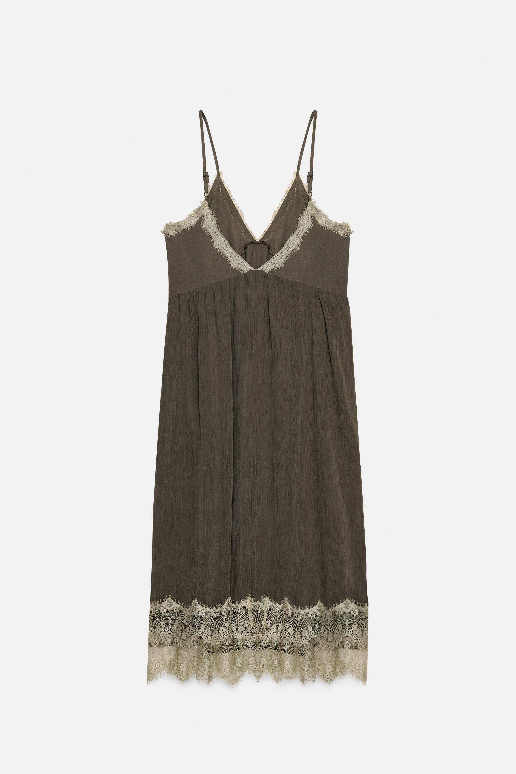 LACE SLIP DRESS - Ecru / Khaki | ZARA United States LACE SLIP DRESS - Ecru / Khaki | ZARA United States