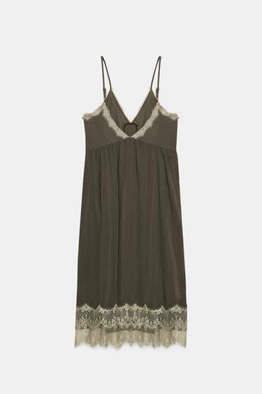 ROBE STYLE LINGERIE AVEC DENTELLE - écru/vert kaki de Zara - Image 7
