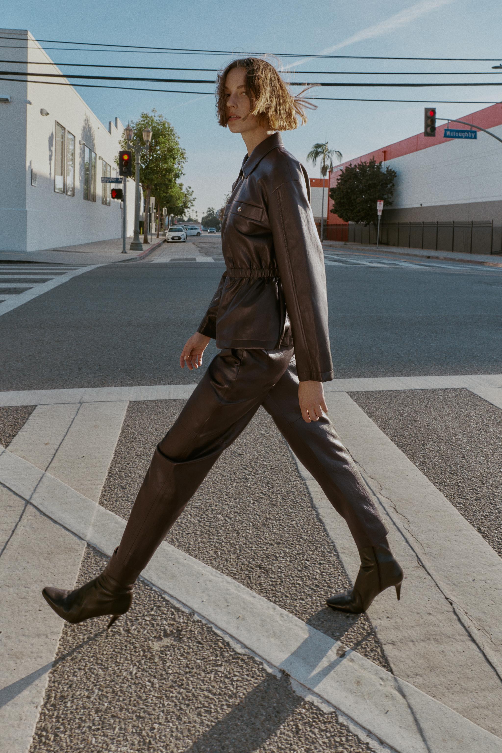 ELASTIC WAIST FAUX LEATHER JACKET