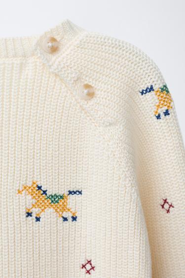 PULL EN MAILLE DÉTAILS POINT DE CROIX - Écru de Zara - Image 2